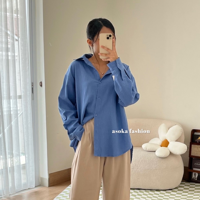 ASOKA Suki Shirt 2022 - Kemeja Crinkle Basic Oversize Atasan Wanita - Bumil Friendly - Basic Shirt