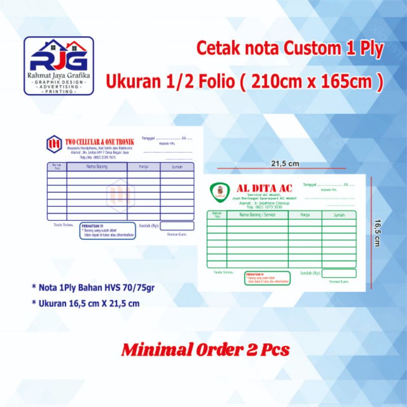 

Cetak Nota Ukuran 1/2 Folio 1Ply Cetak Nota Custom Cetak Nota Nama Toko rahmat jaya grafika