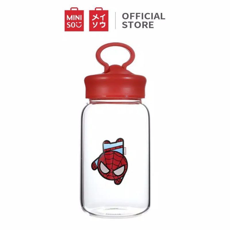 MINISO Marvel Botol Minum Air Tumbler Gelas Kaca Borosilikat Tinggi Tempat Minum - Spiderman