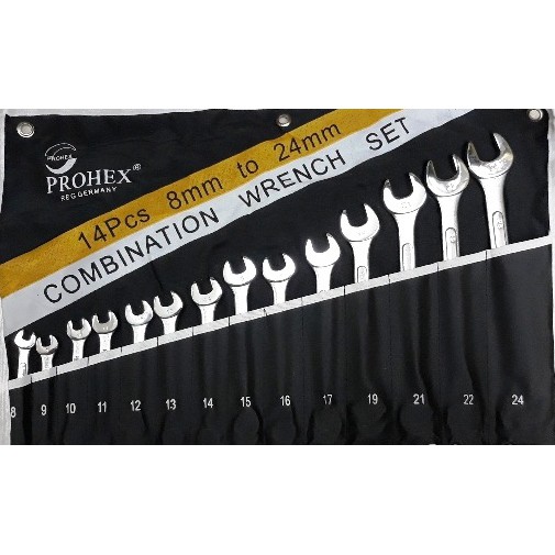 KUNCI RING PAS SET PROHEX ISI 14 PCS 8-24 MM / COMBINATION WRENCH SET