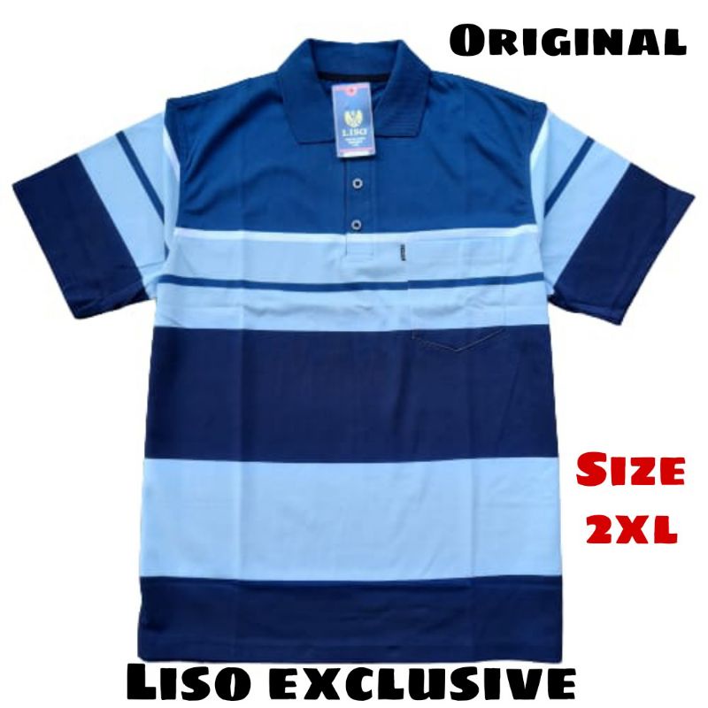 Kaos Krah Pria LISO Motif Garis salur size XXL / 2XL