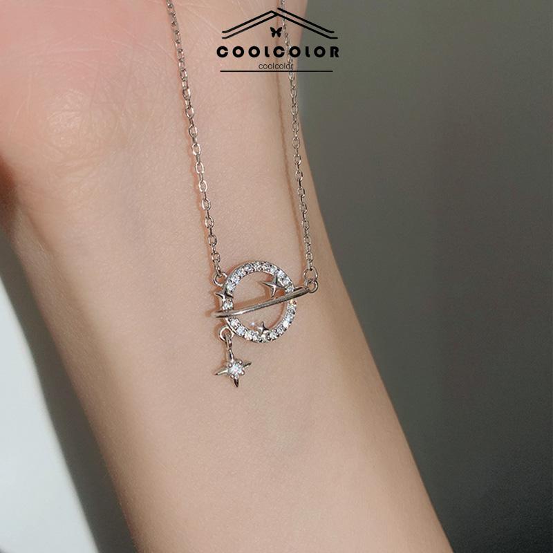 COD❤️Planet Kalung Wanita Ringan Mewah Desain Niche Flash Diamond Temperamen Pacar Super Lembut Fashion Wanita Korea Import Murah