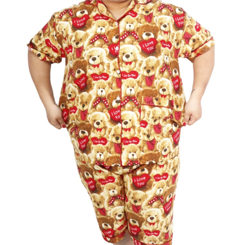 Piyama jumbo celana pendek/hotpant big size LD 130 / set baju tidur lengan pendek karakter cewek-HPJ/5L TEDY LOVE