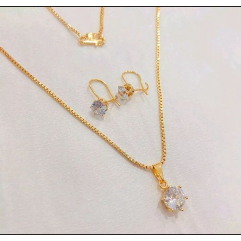 PROMO Set Kalung dan Cincin Xuping Berlapis Gold Perhiasan Wanita Dewasa Permata Satu