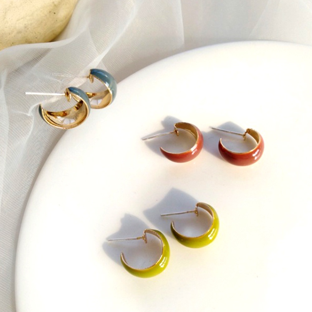 Hu Hu Hu Hu Hu Alat Bantu Pasang Kacamata♡ Anting Tusuk Gantung Wanita Bentuk C Enamel Gaya Vintage Untuk Hadiah