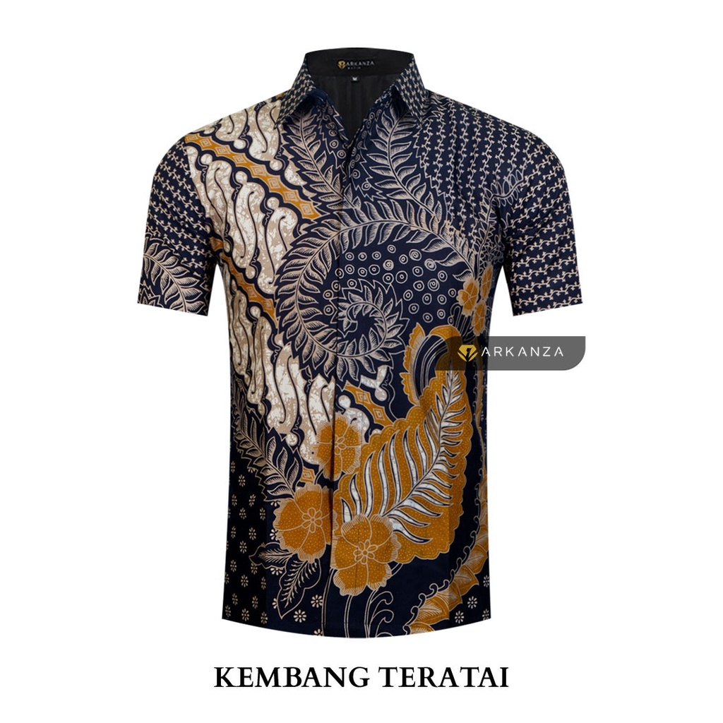 BATIK ARKANZA Motif KEMABNG TERATAI Hem Atasan Kemeja Baju Batik Pria Cowok Laki Laki Slimfit Full Lapis Furing Lengan Panjang Lengan Pendek Original Asli