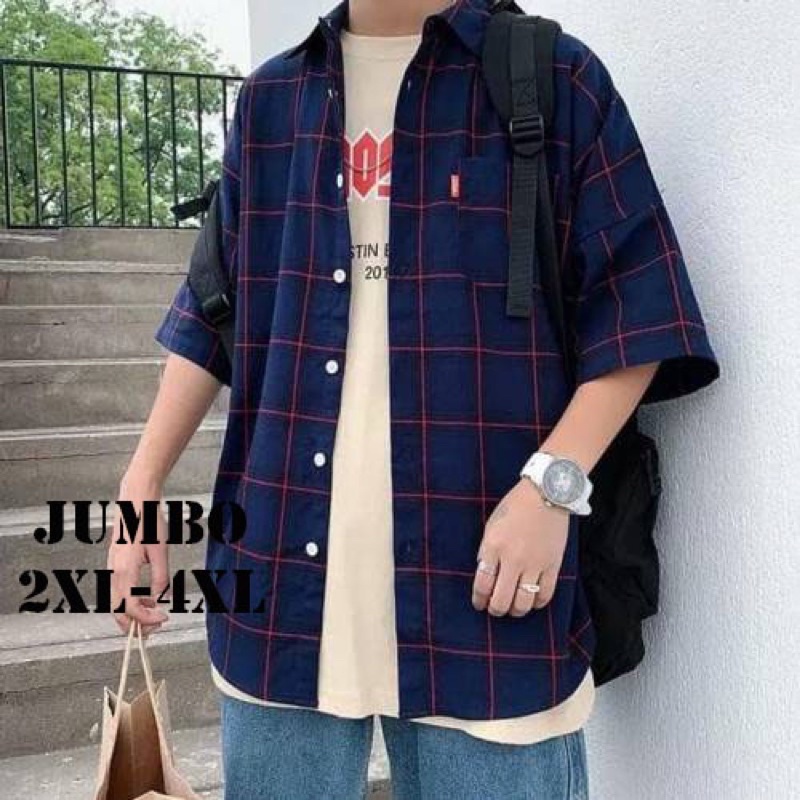 kemeja flanel lengan pendek jumbo xxl xxxl xxxxl 2xl 3xl 4xl big size oversize