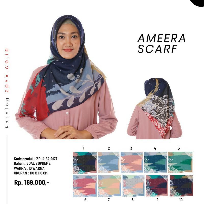 AMEERA SCARF KERUDUNG SEGIEMPAT MOTIF TERBARU BY ZOYA