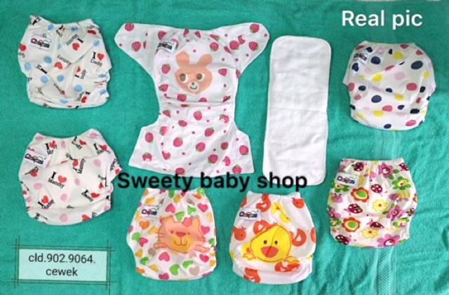 Paket Popok cuci bayi / popok clodi dengan 1 insert karakter / popok ekonomis