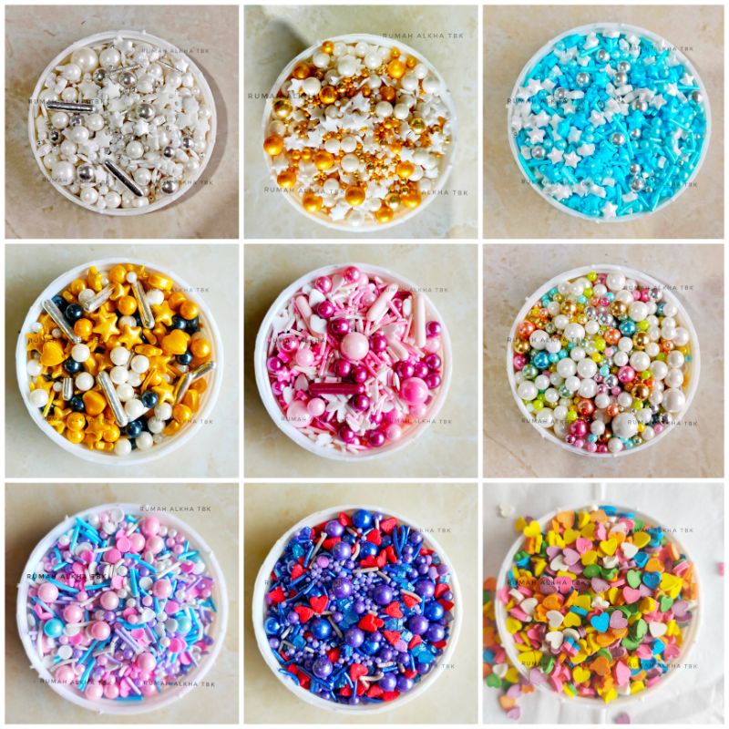 

Aneka Spikel/ Sprinkle / Sprinkles Kue Tart Warna Warni 10gr