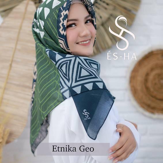 『 Harga Diskon 』 W HIJAB SEGIEMPAT VOAL ORIGINAL ES-HA TERBARU TERMURAH / MOTIF ETNIKA GEO ♜