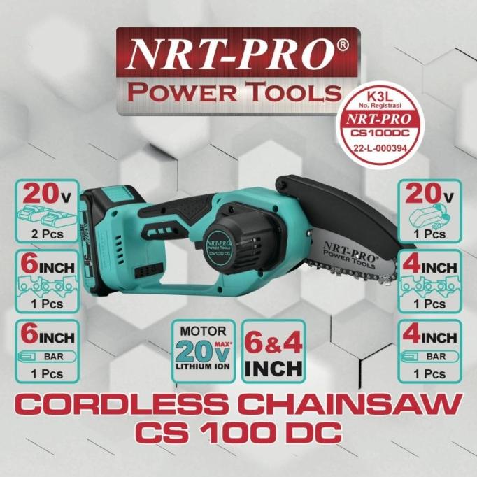 MINI CHAINSAW CORDLESS NRT PRO CS 100 DC MESIN GERGAJI BATRE 20 VOLT