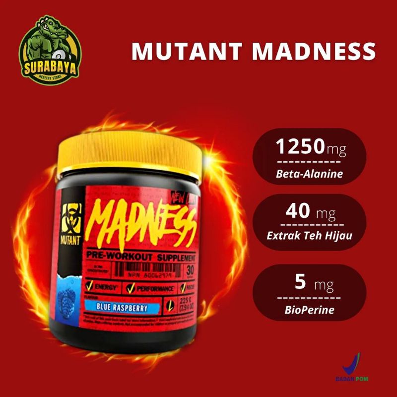 MUTANT MADNESS 30 SERVING BPOM PREWORKOUT PRE WORKOUT PWO MUTAN 30SERVING