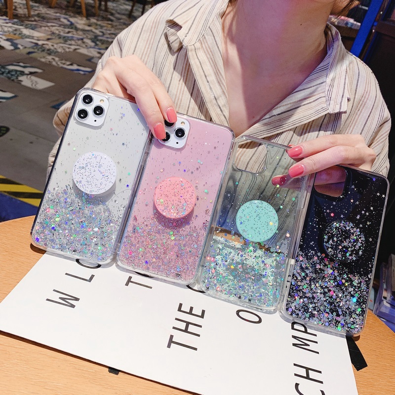 iPhone Soft TPU Case with Epoxy Decoration Popsocket Motif Glitter