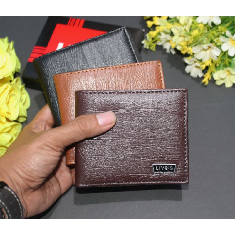 Dompet Pria, hitam Lilin Minyak PU Kulit sintetis Lipat dua Dompet