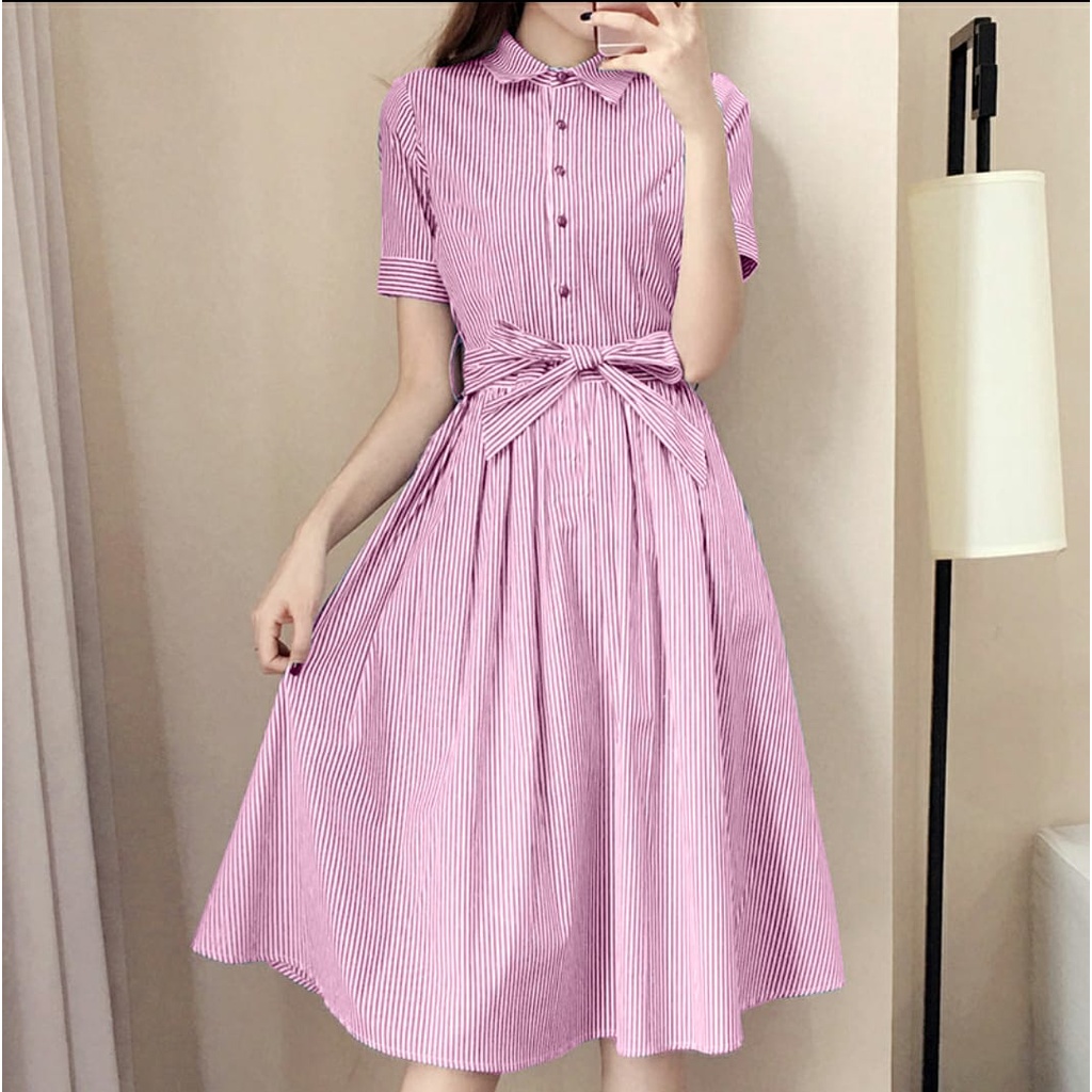 [HNFK] Dress Shelie / Longdress Casual / Dress Salur / Dress Wanita / Dress Korea / Gaun Wanita Kekinian