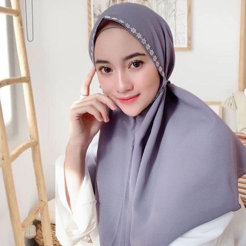 Hijab Bergo Maryam Variasi Renda Bunga Melati Bahan Diamond Hijab Bergo Maryam Renda