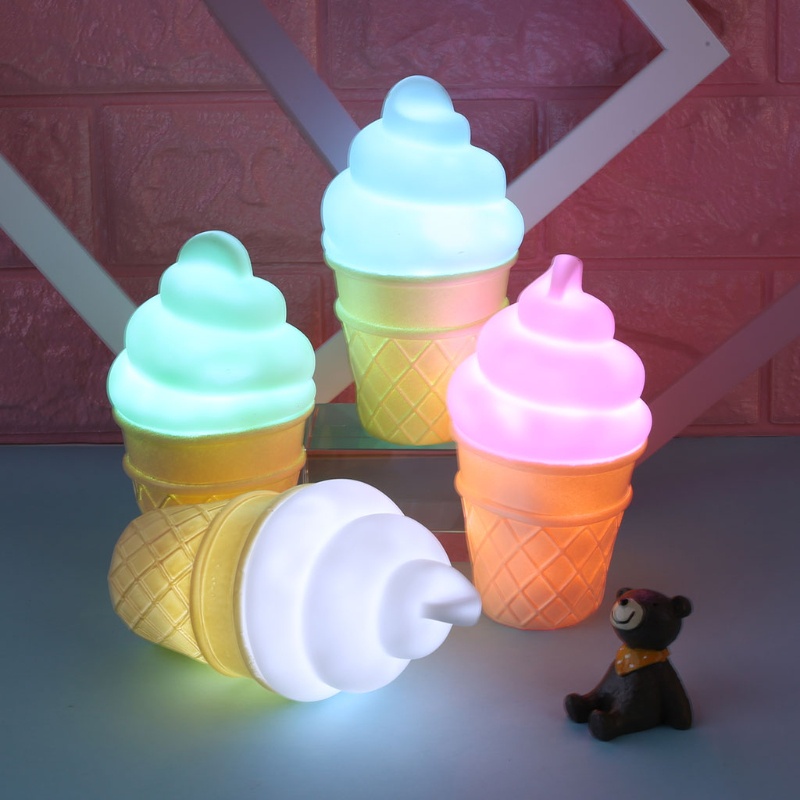 Mary Novelty Ice Cream Cone Shaped Night Light Lampu Meja Meja Anak Kids Decor