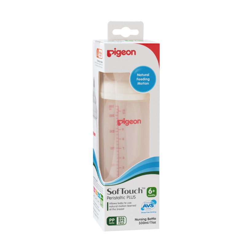 Pigeon Softouch Wide Neck Nursing Bottles with Peristaltic Plus Nipple 330ml - Warna Random