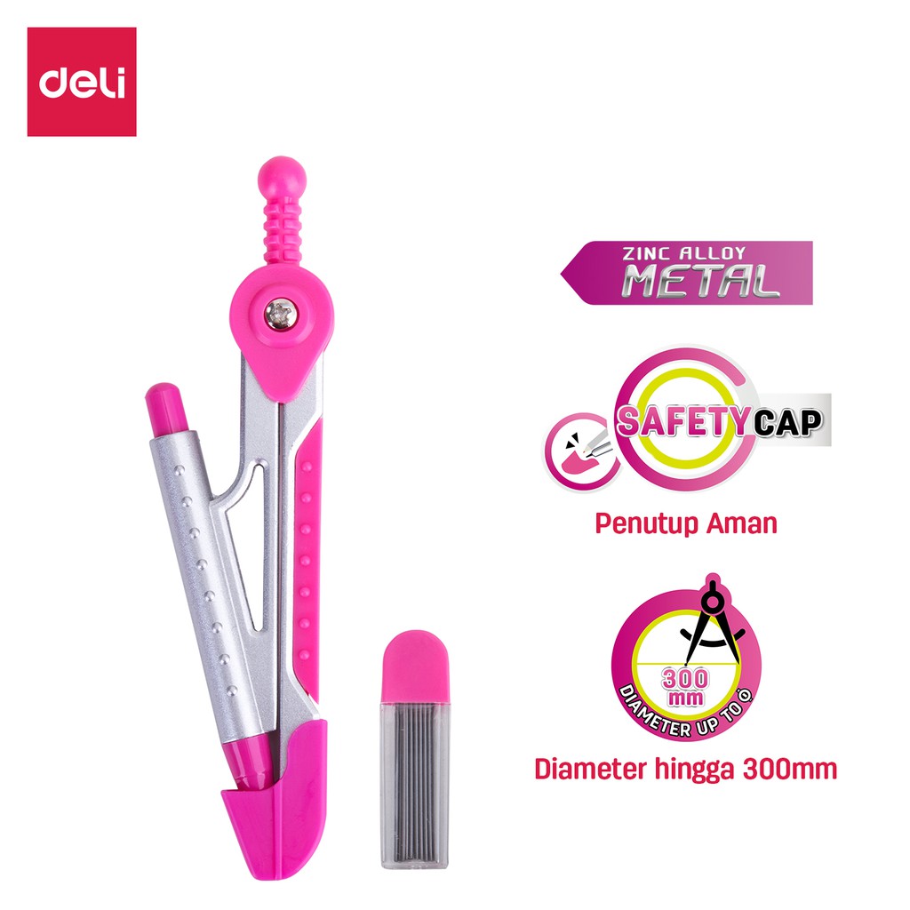 

Deli Jangka Sekolah dengan pensil mekanik tahan lama, Dengan tutup ujung yang aman, kotak PP E8615