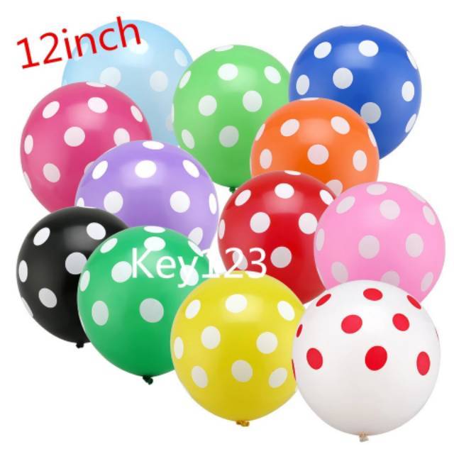 BALON LATEX POLKADOT mix (ECERAN 1 bks isi 10pcs MIX WARNA). 290 gram