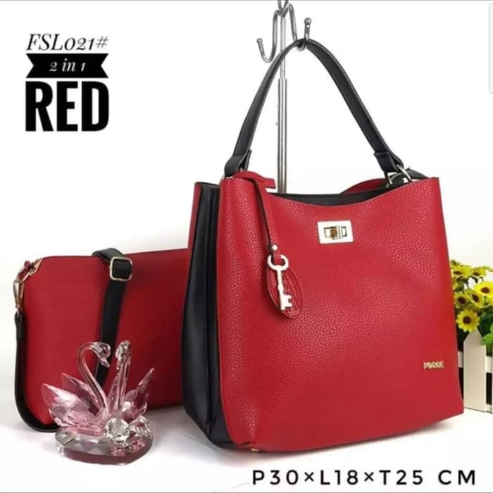 Tas wanita 2in1 fosil nano selempang dan bahu - Merah