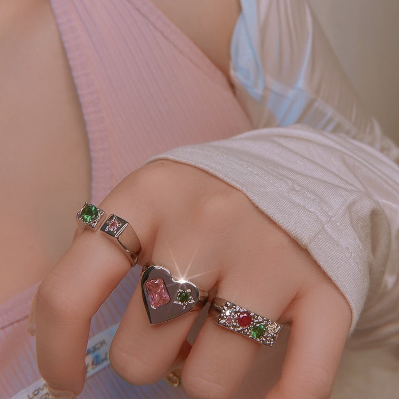 Cincin Batu Emerald Warna Pink Gaya Retro Untuk Wanita