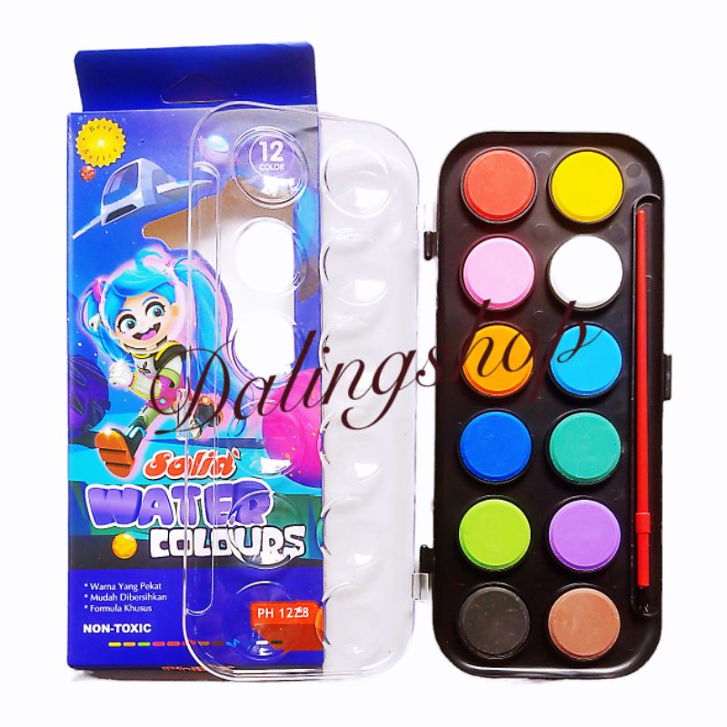 

Dalingshop SOLID WATER COLOURS CAKES NON-TOXIC / CAT AIR 12 warna / WATER COLOR CAKE / COLORING