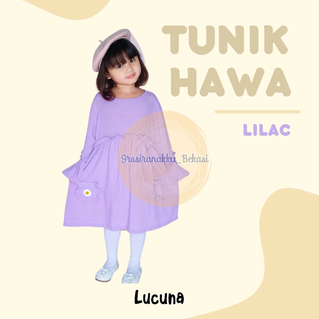 Tunik Anak Hawa Rayon Crincle Lucuna Warna Lilac 1-5thn