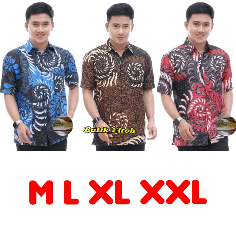 BSWART Batik HRB026 kenongo Hem Pendek Padi Pekalongan M L XL XXL Batik Pria MURAH Modern Grosir