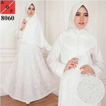 PROMO STELAN Gamis Putih besarta hijab Wanita Muslim Putih Tulang / gamis muslim modern #8060