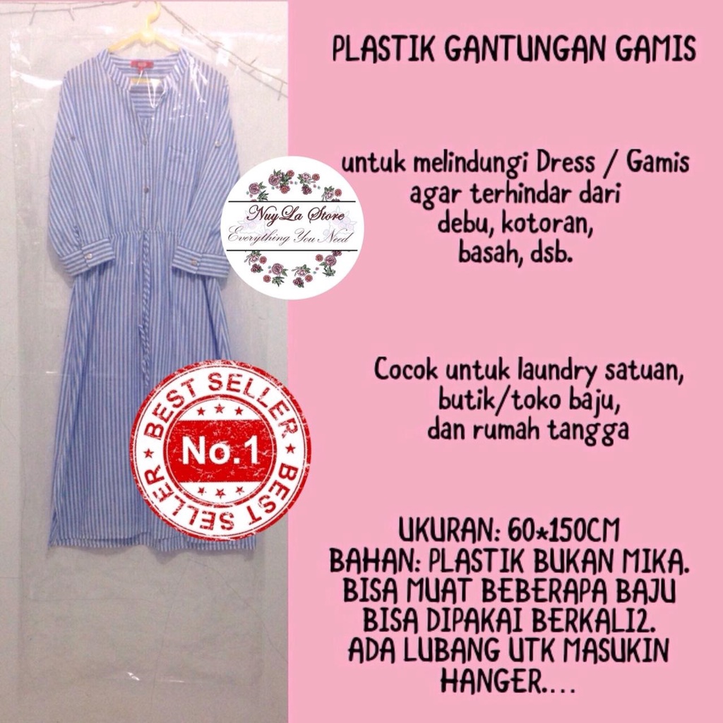 Plastik Pelindung Baju Gamis isi 10 pcs Ukuran 55/60x150 cm / Cover Baju Laundry / Laundry / Plastik