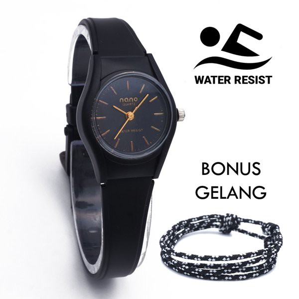 TERLARIS -  JAM TANGAN WANITA NANO 1036 ANTI AIR WATER RESIST PROOF BONUS GELANG DIAMETER KECIL