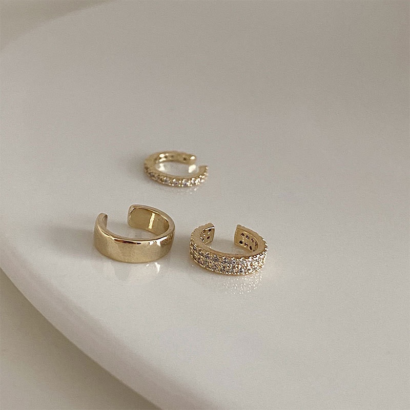 [ACKER] 3Pcs/Set Manset Telinga Zirkon Anting Huggie Anting Zirkonia Cartilage Earring Stud