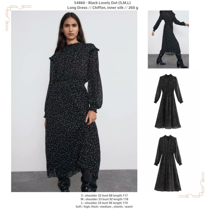 54860 Black Lovely Dot Long Dress / Dress Pesta Panjang Hitam Sexy