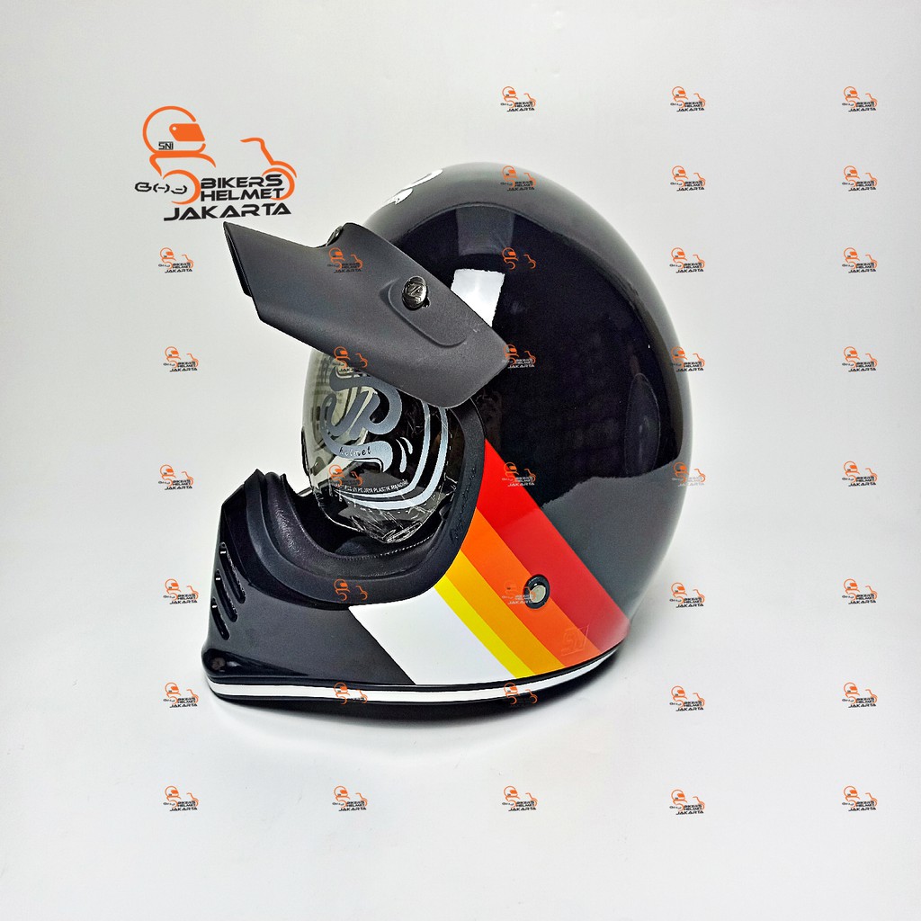 JPX HELM SIGNATURE JP RETRO SG 02 SUPER BLACK FULL FACE RETRO