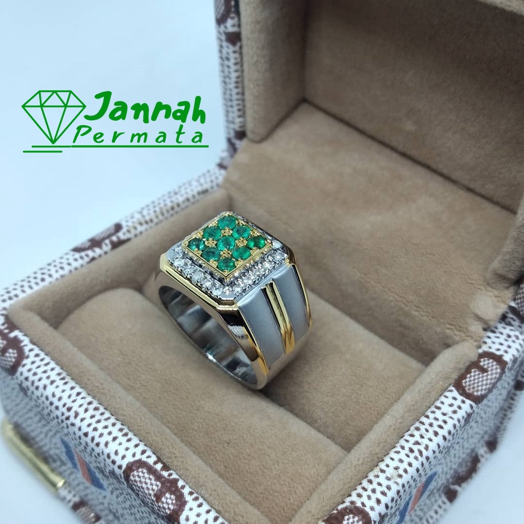 Cincin Berlian Pria Natural Berlian Asli Original Zamrud Emerald Murah Perak Intan