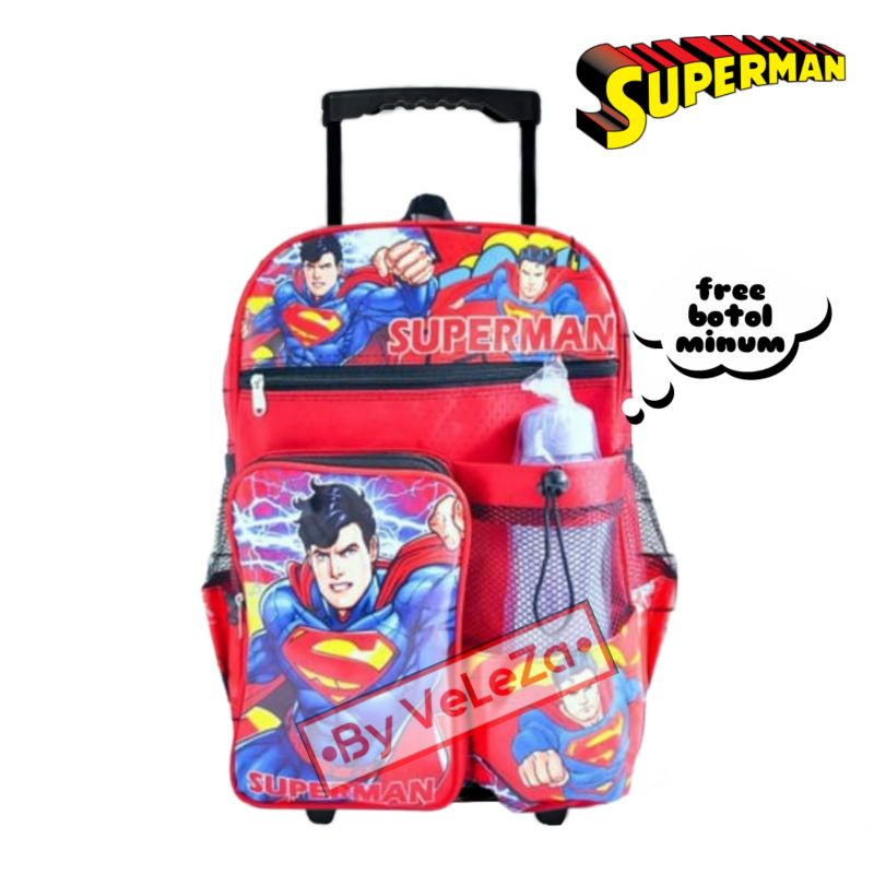 Tas troli anak laki-laki karakter Superman gratis botol minum - tas anak - troli anak