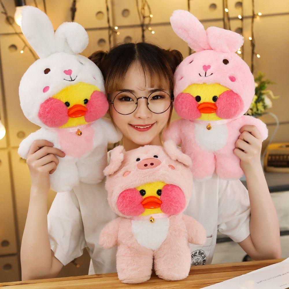 Needway  Lalafanfan Ducks Plush Toys Korea Anak Lembut Mainan Hadiah Natal Transform to Pig Cat Plush Animal Toys Panda Little Yellow Duck Doll Bebek Kuning Boneka Mainan