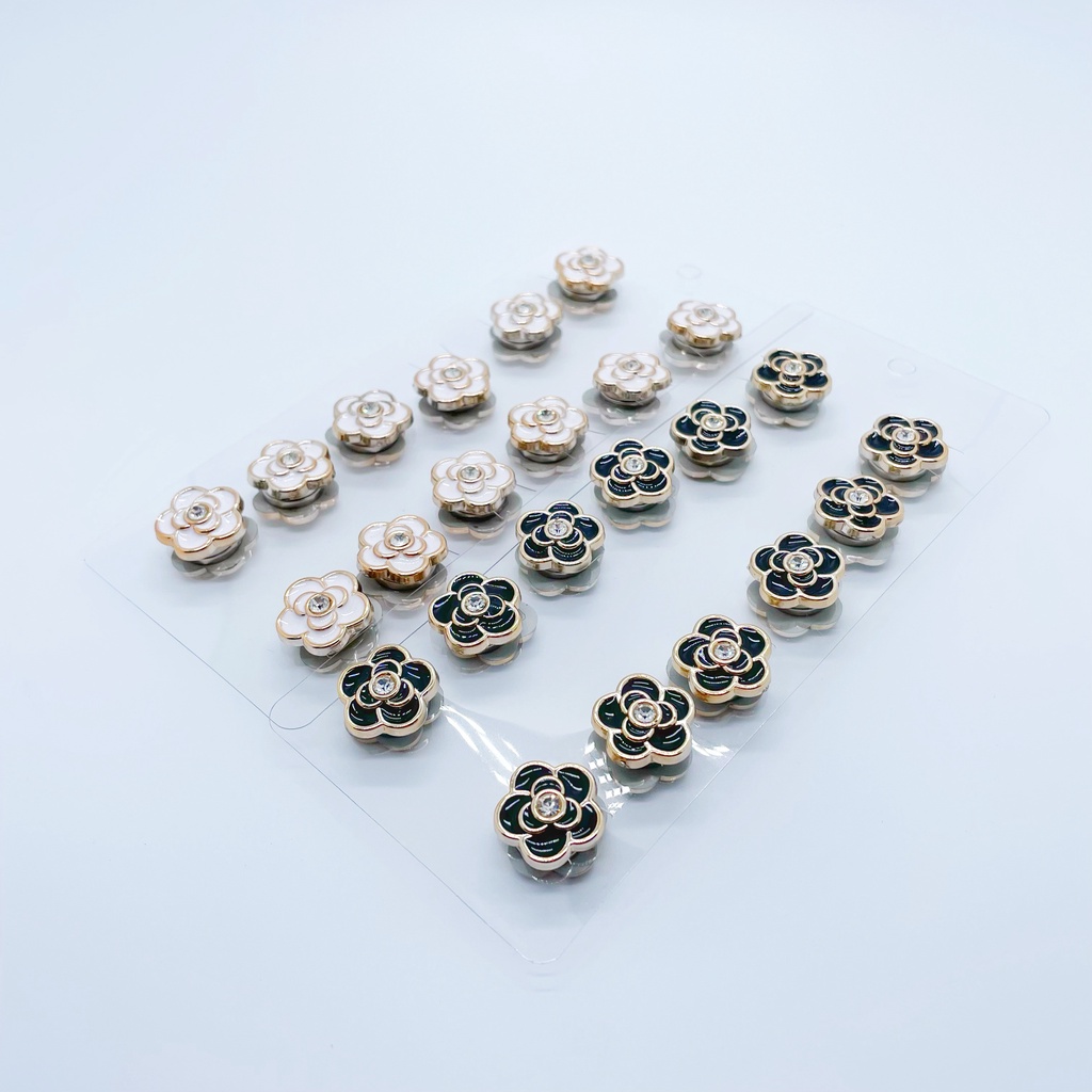 Bros Magnet Desain Bunga Peony Hitam Putih Hias Mutiara Vintage Untuk Aksesoris Keamanan M10082