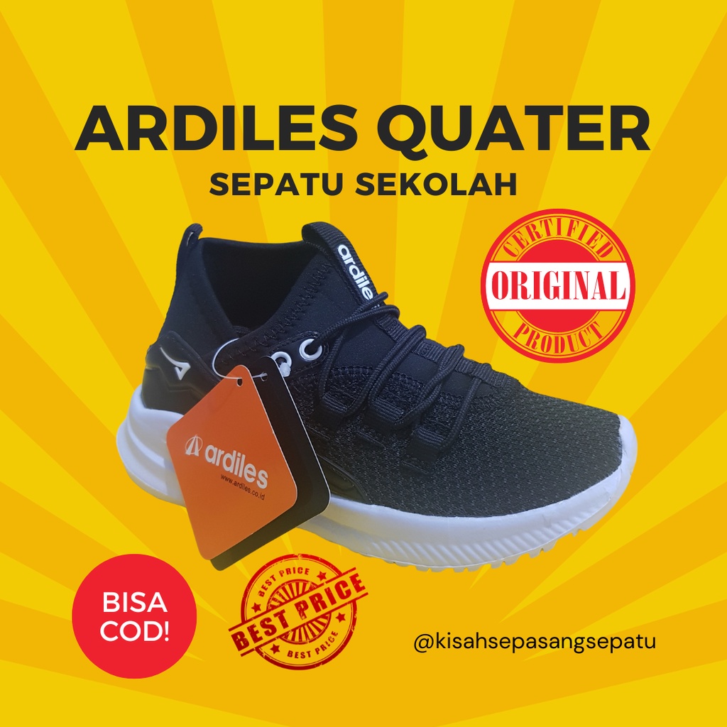 Sepatu Sekolah Anak Hitam Putih - Sepatu Ardiles Quater