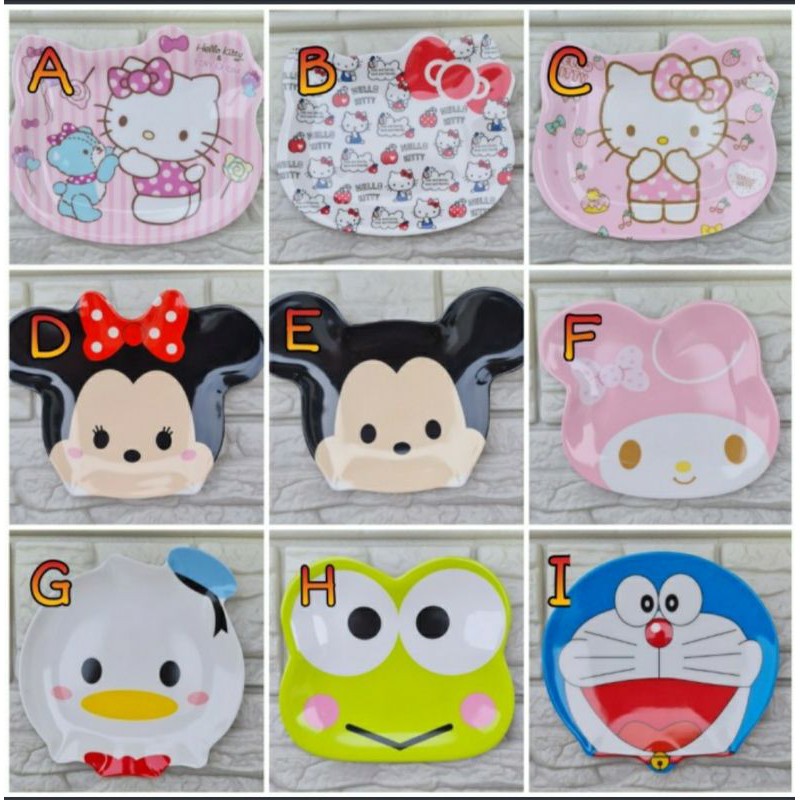 piring cake bahan melamin karakter hello kitty Doraemon Keroppi micky melody mickey minnie donal