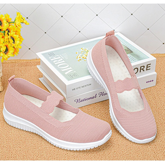Batavia GROSIR sepatu kanvas wanita rajut sepatu wanita  sepatu tanpa tali hitam  sepatu flat rajut BQ-2