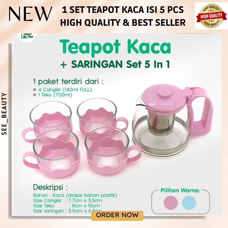 SEETO / Teapot set 5 in 1 / Teko Tea Coffee Set Pitcher + Gelas / Tea Pot Set 5 in 1 Tempat Minum Teh Teko Set Cangkir Kaca Teapot gelas 33005