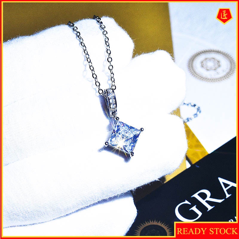 [Ready Stock]Moissanite Pendant Ins Princess Square Diamond Necklace for Women