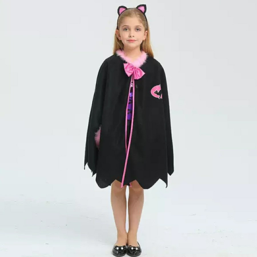 Black Cat kids Cape costume Halloween kostum anak Kucing hitam jubah