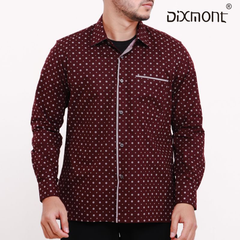 Dixmont Kemeja Pria Basic Formal Motif Lengan Panjang Hem ML00221