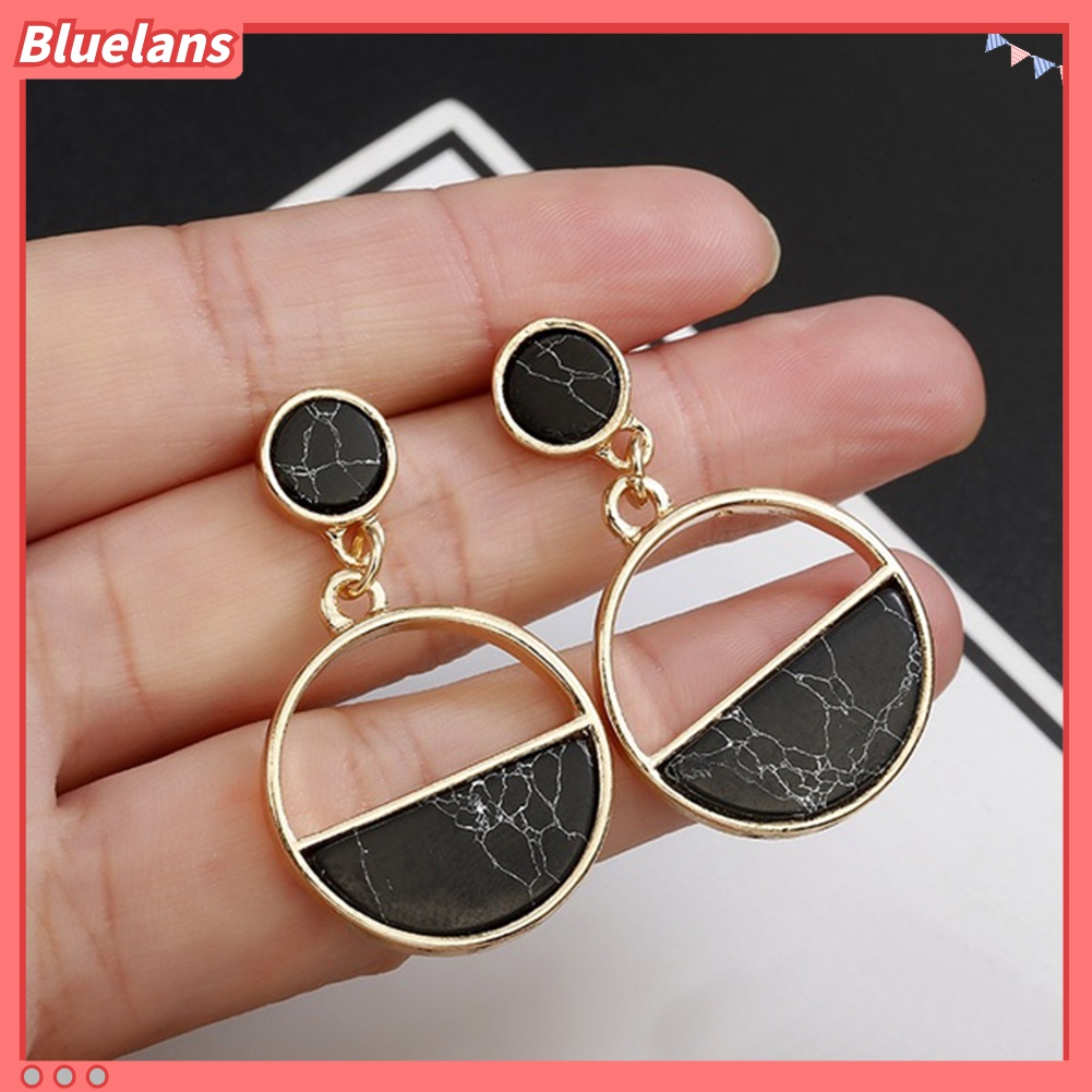 Anting Stud Bentuk Bulat Geometris Motif Marmer Untuk Wanita