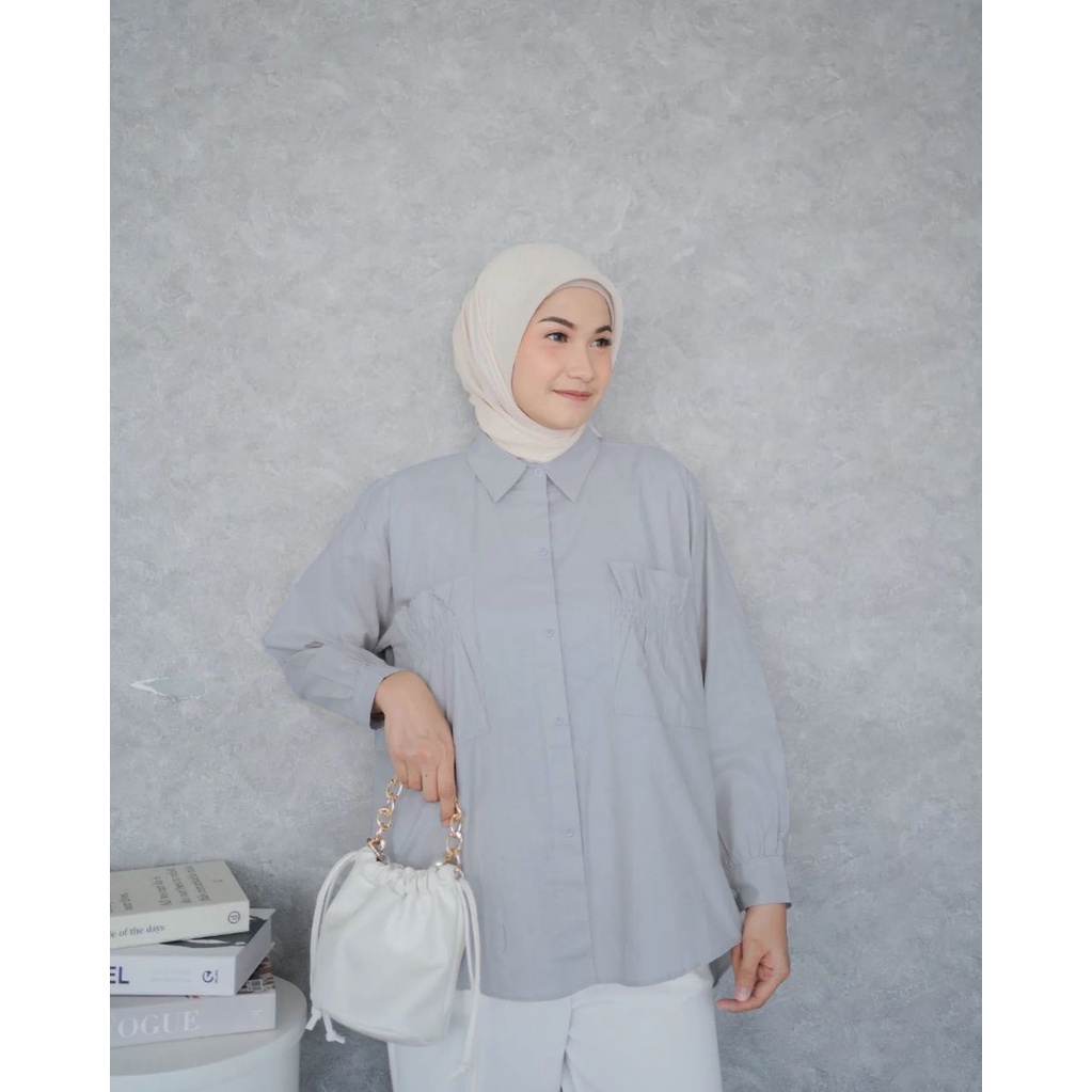 Kemeja Wanita Linen Oversize Olivia Shirt Linen Pocket