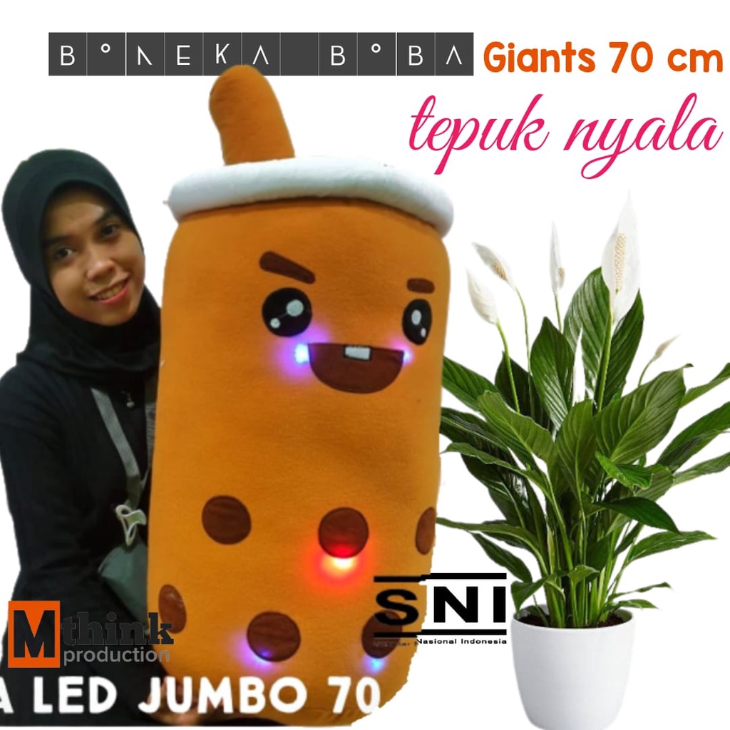 Boneka boba jumbo 70cm milk tea giants ori label sni pakai lampu LED tepuk nyala